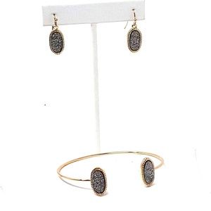 Hematite Gray Druzy Stone Shimmer Bangle Earring